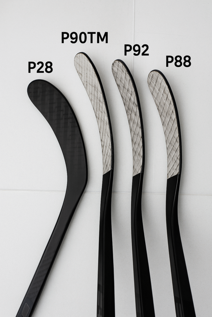 curve comparisons for ball hockey P28, P90TM, P92, P88